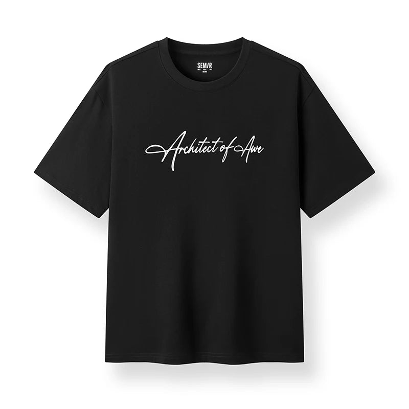 Semir Mens Tshirt 2026 Trendy Hand Drawn Letter Printed Knitted Loose Crew Neck Casual Fashion