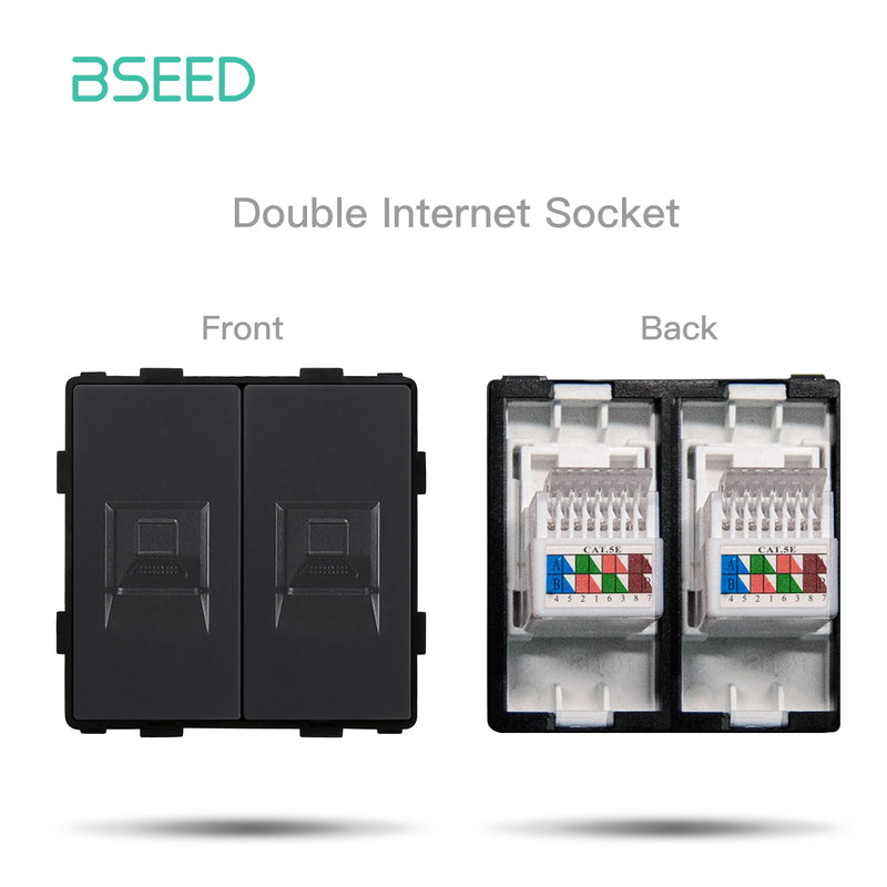 BSEED EU Wall Plastic Panel With Double Internet Socket CAT5 RJ45 ST TV USB Function Parts Power Socket DIY Free Combination