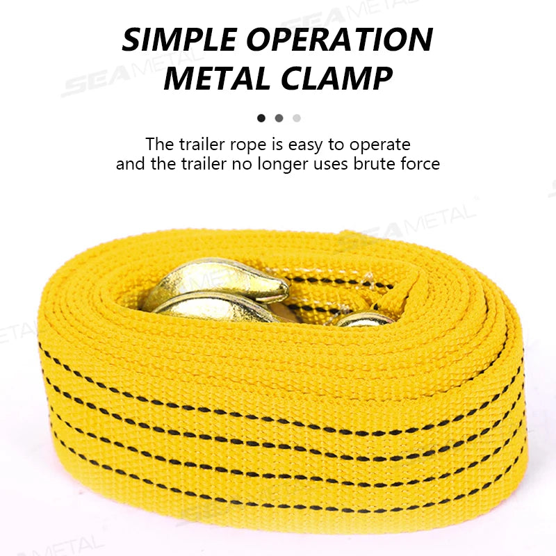 SEAMETAL 3M/3Ton 4M5Ton Car Tow Cable Towing Pull Rope Strap With Hooks Portable Self-driving Tourism Heavy Rescue Rope Tools