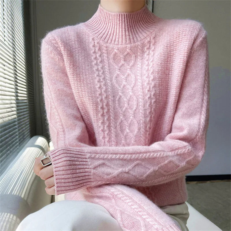 Women's Sweater Spring Autumn Winter Outside Wear Pullovers Half High Collar Knitwear Fashion Long Sleeve Pull Femme Sueter Tops