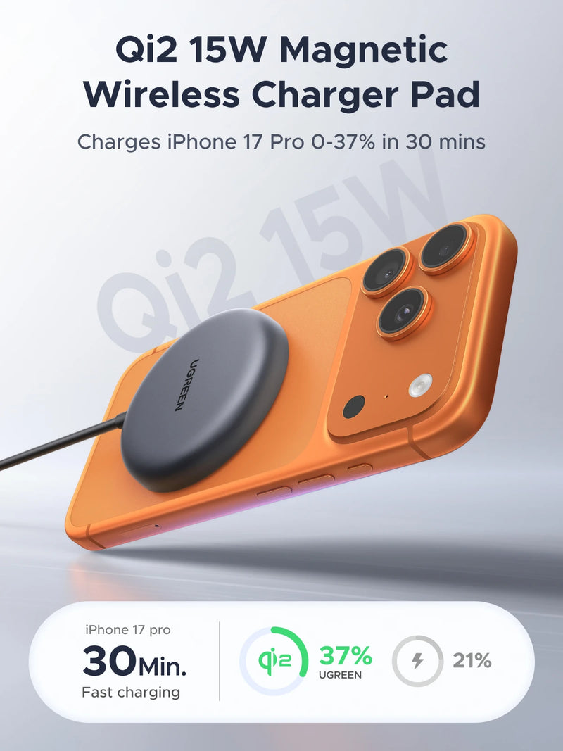 UGREEN Qi2 15W Magnetic Wireless Charger For iPhone 16 15 Pro Max Magnet Induction Charger Wireless Fast Charging Pad
