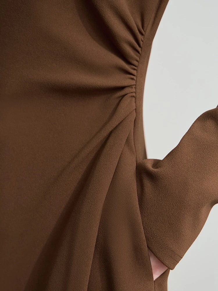 AMII Elegant Women's Dress 2026 Autumn New Minimalism Straight Midi Dresses Slim Asymmetrical Knitted Woman Clothing 12543080