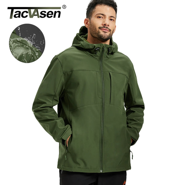TACVASEN Men's Fleece Softshell Jacket with Hood Waterproof Coat Winter Windbreaker Lightweight Work Rain Jackets Outdoor Hiking