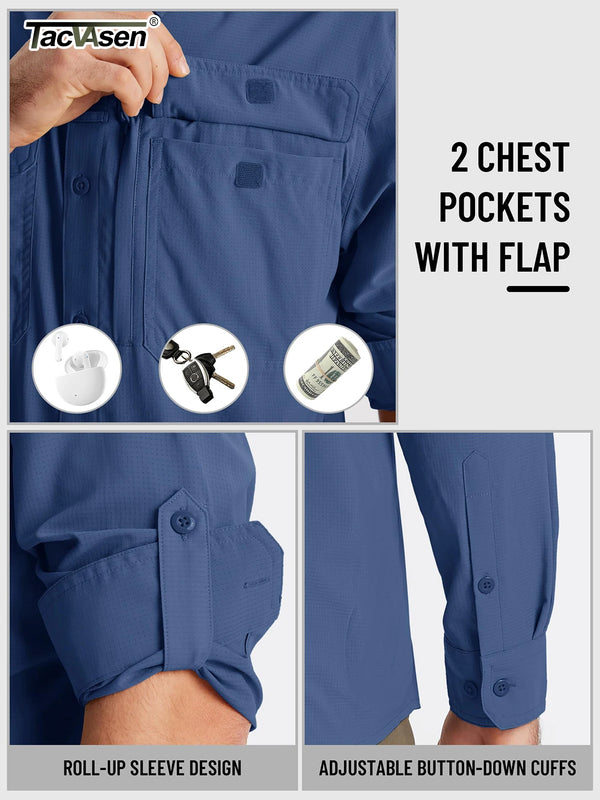 TACVASEN Button Down Fishing Shirts Mens UPF 50+ Quick Dry Long Sleeve Breathable Shirts Outdoor Work UV Sun Protection Shirts