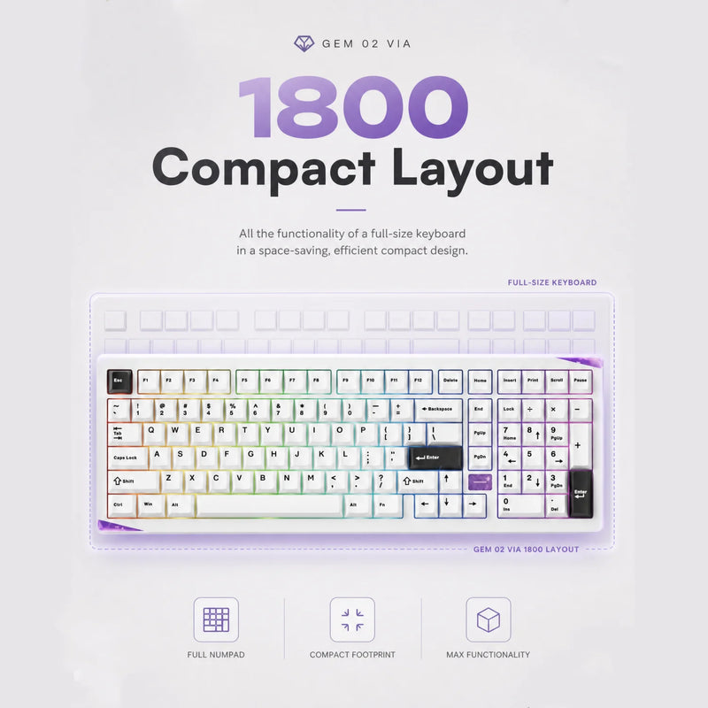 Akko Gem 02 VIA Custom Mechanical Keyboard 1800 Compact Layout with Corner RGB Tri-mode Keyboard Rapid Disassemble Aluminum CNC