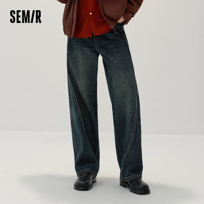 Semir Men Denim Jeans Heavyweight Curved Leg Streamlined Fit Workwear Utility Vintage Style 2026 New Winter Daily Wear