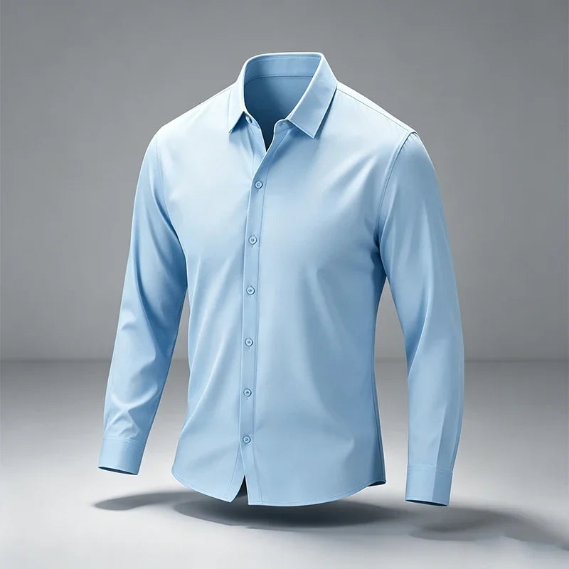 Mens Slim Fit Collared Long Sleeve Shirt Full Button Front Elastic Texture All Match Workplace Leisure Outer Garment