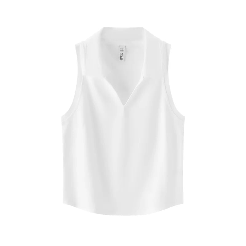 Semir Women Tank Top Polo Collar Slim Solid Cropped Tank 2026 Summer Simple Casual