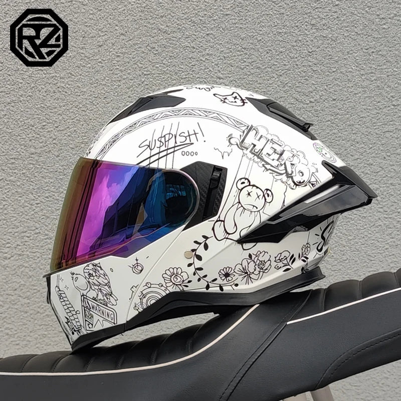 ORZ male and female adult full face motorcycle helmet modular flip helmet dual lens DOT approved racing off-road helmet