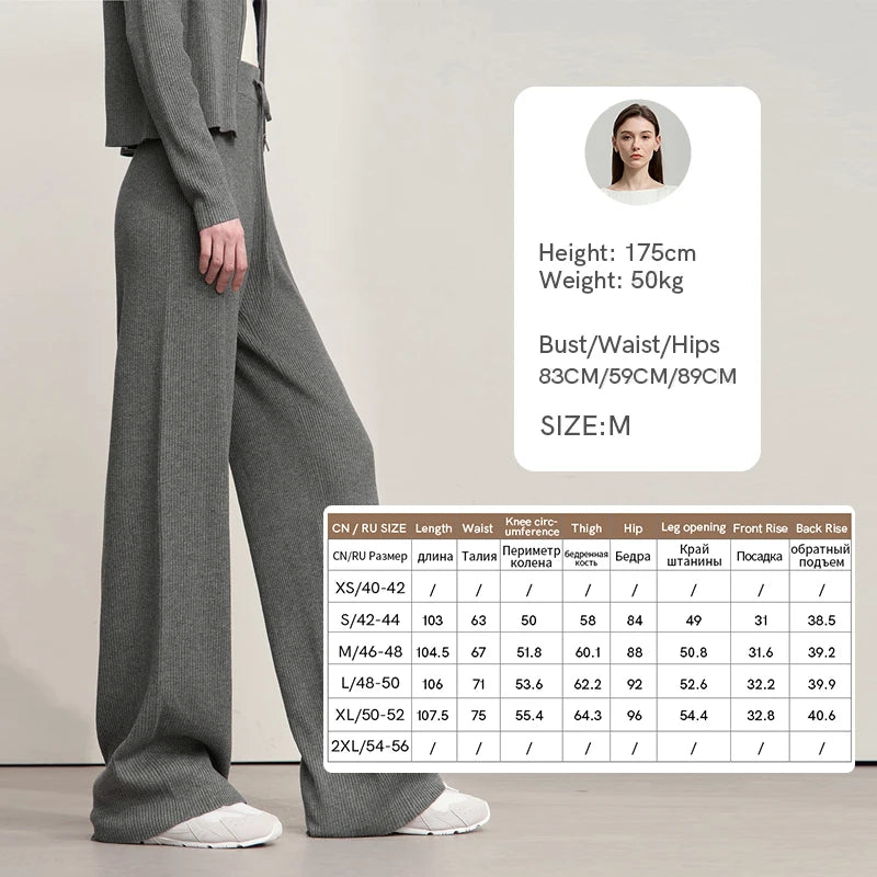 AMII Cardigan for Women 2026 Autumn New Minimalist Commuter Embroidery Versatile Slim Knitting Casual Wide-leg Trousers 12543128