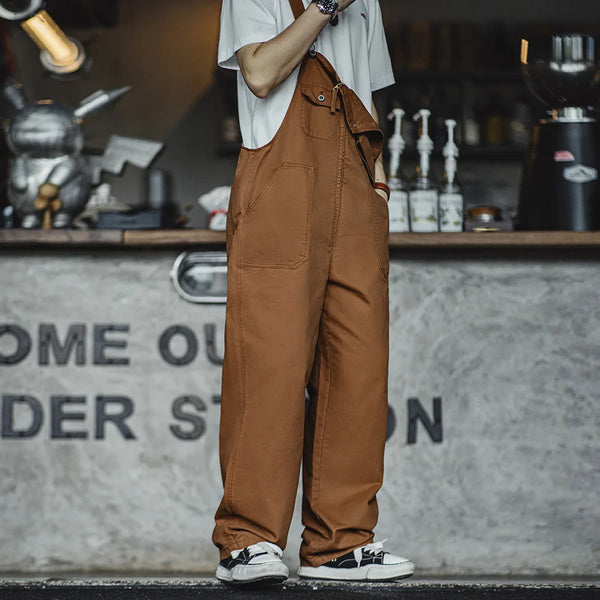 Maden Retro Overalls ឈុត ឈុត ធម្មតា សម្រាប់ បុរស ពណ៌ ធម្មជាតិ រដូវផ្ការីក និង រដូវស្លឹកឈើជ្រុះ ជាមួយ ខោ រចនា ហោប៉ៅ