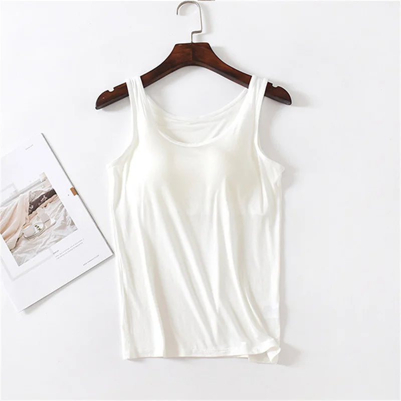 Lingerie Women Sleep Tops Summer Modal Sleeveless Sleepwear Casual Chest Pad Nightwear One Piece Pajamas Bottoming T-shirt S-3XL