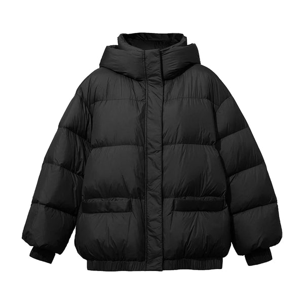 Amii Women's Winter Down Jacket Stand Collar Embossed Hooded Elastic Hem 2026 New White Duck Down Jacket Loose Warm Top 12644027