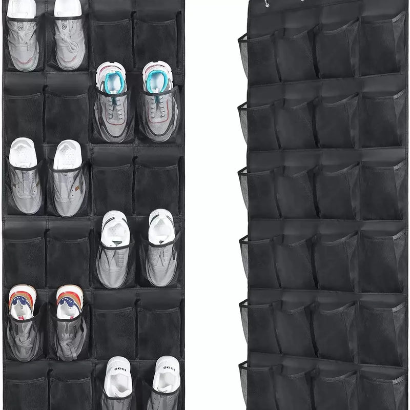 12 Pocket Shoe Cabinet with Large Mesh Pockets on the Door, and a Storage Bag with Hanging Pockets Behind the Door for Shoe St