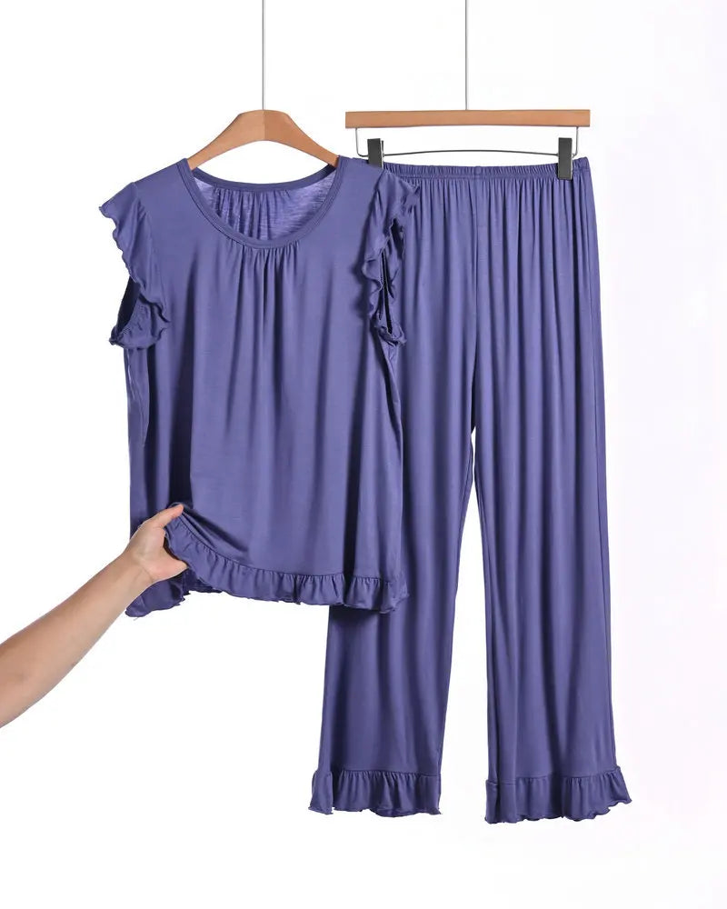 Modal Thin Sleepwear Woman 2 Piece Pajamas Set Summer Sleeveless Top Nightwear 2XL-8XL Large Loungewear Female Pyjamas Suits
