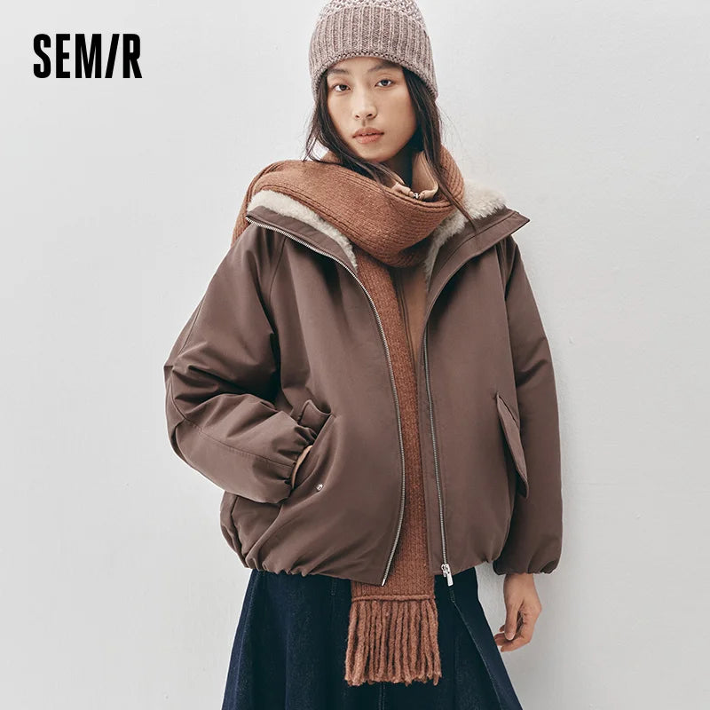 អាវក្រៅ Semir សម្រាប់នារី ធន់នឹងកម្ដៅ ធន់នឹងខ្យល់ ធន់នឹងស្នាមប្រឡាក់ ទំហំធំ ប្រវែងមធ្យម រដូវរងា 2026