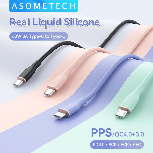 ខ្សែសាក USB C ទៅ USB Type C ទំហំ 2M 60W PD សាកលឿន ខ្សែសាក USBC 3A TypeC សម្រាប់ Xiaomi Samsung Huawei Macbook iPad