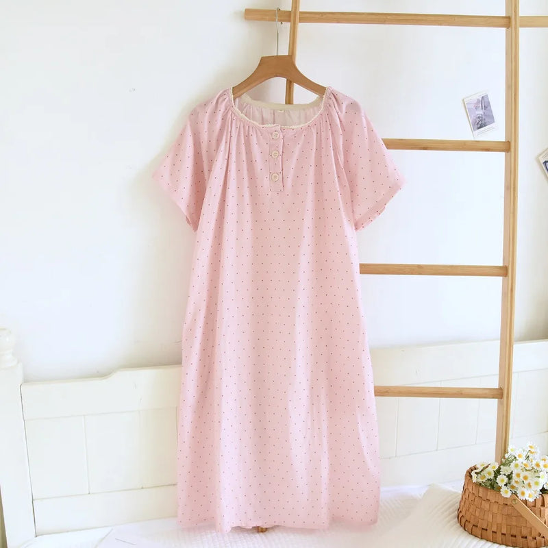 Thin Nightgowns Woman Sleep Summer Pajama Dress New Short Sleeve Sleepwear Women's Cotton Loungewear Home Clothes Nightdress