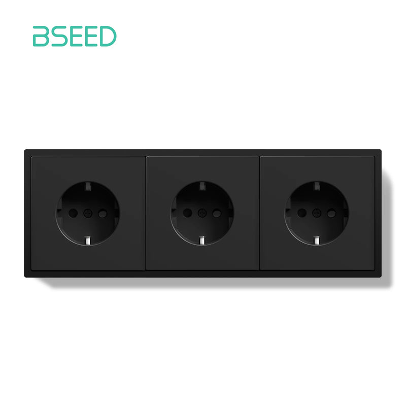 BSEED EU Standard 1/3/5 Pack Triple Wall Electrical Sockets Power Outlets Value Pack White Black Plastic Frame 16A
