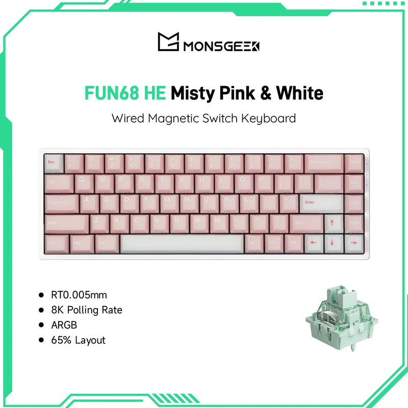 Akko MonsGeek FUN68 HE Keyboard 65% Magnetic Switch Rapid Trigger 0.005mm 8000Hz ARGB Type-C Wired Gaming Gamer Custom Keyboard
