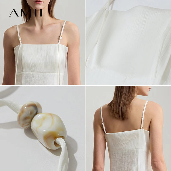 រ៉ូបអាវកាក់ Amii Minimalism ឆ្នាំ ២០២៥ សម្លៀកបំពាក់នារីថ្មីសម្រាប់ឆ្នេរខ្សាច់ រ៉ូបវែងស្តើង អក្សរសាស្ត្រ Cami ពណ៌ស 12552110