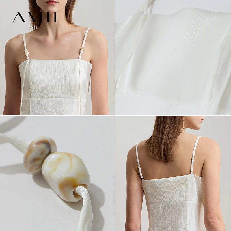 រ៉ូបអាវកាក់ Amii Minimalism ឆ្នាំ ២០២៥ សម្លៀកបំពាក់នារីថ្មីសម្រាប់ឆ្នេរខ្សាច់ រ៉ូបវែងស្តើង អក្សរសាស្ត្រ Cami ពណ៌ស 12552110