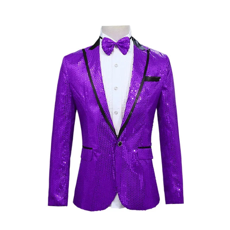 Men's Red Sequins Suit Jacket, Purple Single Button Round Sequin Embellishment Coats, Wedding Party Blazers, Asian Sizes.