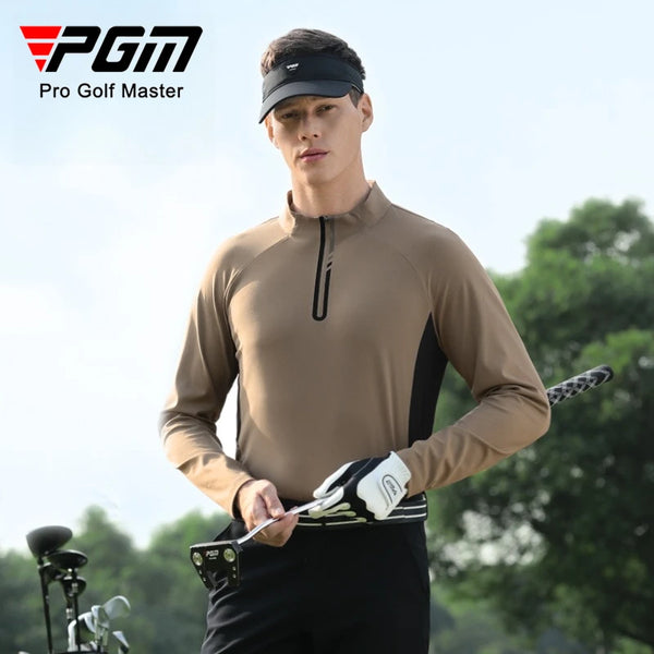 PGM Men Golf Long Sleeved Polo Shirt Autumn Winter Stand Up Collar High Elastic Top Clothes YF821