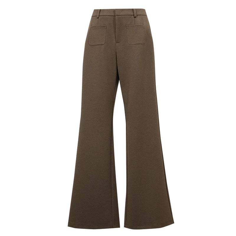 Amii Flare Pants 2026 Autumn New Retro Commuter Elastic Wide Leg Pants Pocket Knitted Casual Versatile Women's Trousers 12623063