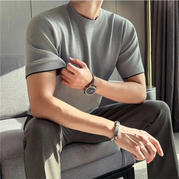 Men's Color Block Short Sleeve T-Shirt, High Twist Core-Spun Yarn Anti-Pilling, Fine 14 Needle Knit, Multi-Color Casual Wear
