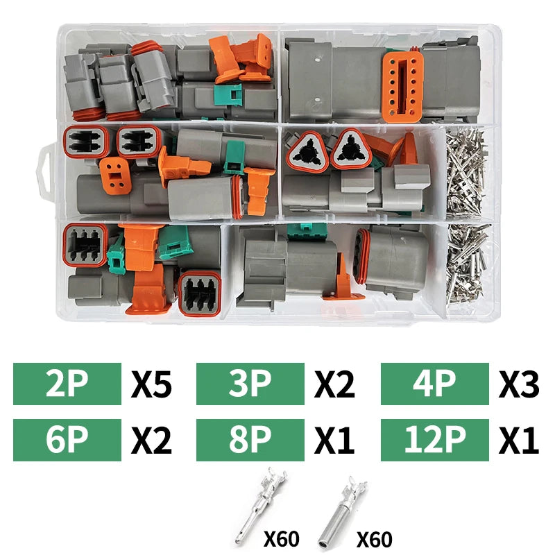 250pcs Deutsch DT series Waterproof Wire Connector Kit DT06-2/3/4/6S DT04-2/3/4/6P Automotive Sealed Plug with pins box