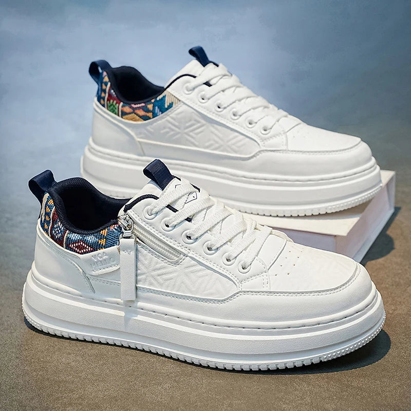 Men's flat white casual shoes four season new breathable light thick-sole non-slip outdoor running sneakers fashion walking shoe