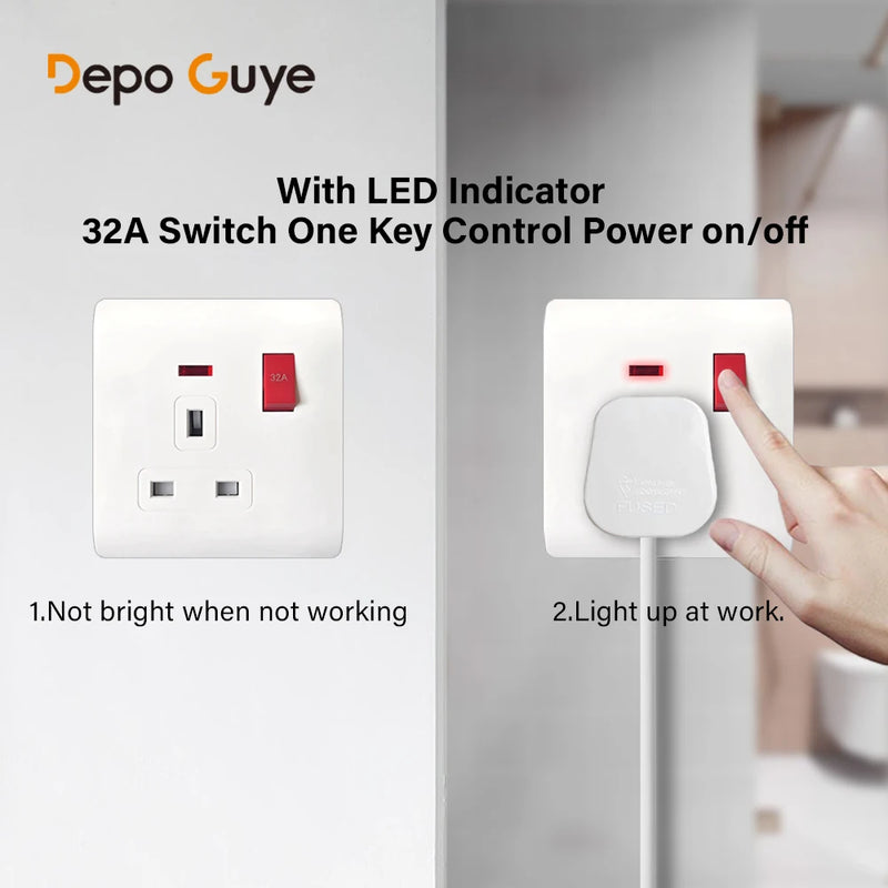 86 Type UK Standard 32A Kitchen Water Heater Electric Switch Socket Home Appliance Air conditioning Socket With Switch Control