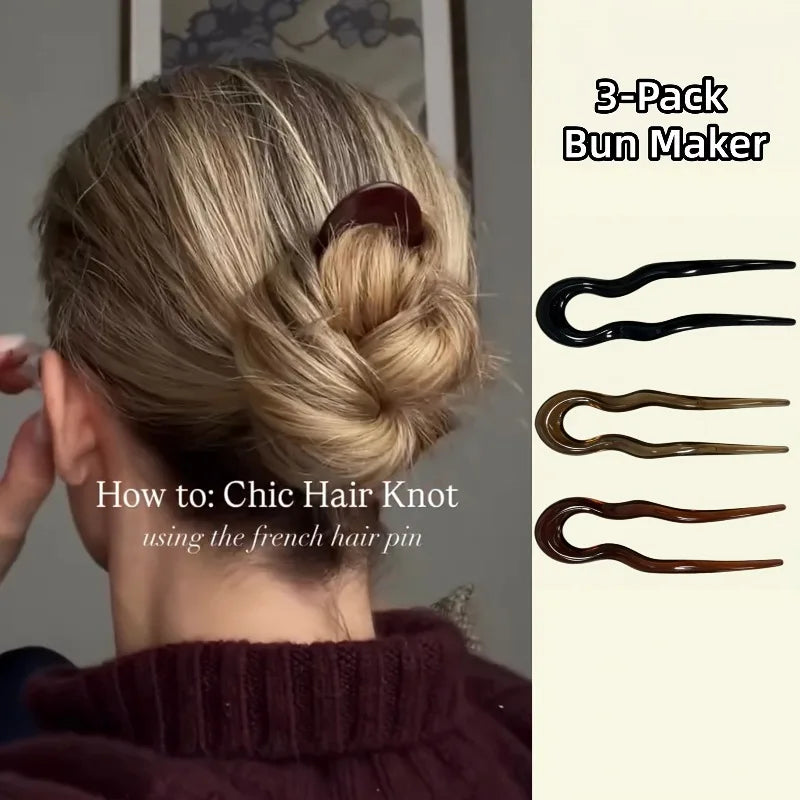 2pcs U-Shaped Wave Hair Pins - Anti-Slip Updo Fork Clips for Thick & Thin Hair,Elegant Hair Additions for Women Daily & Party