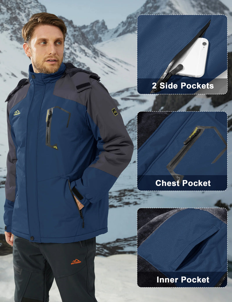 Men's Winter Ski Jacket Waterproof Insulated Fleece Lined Snowboard Parka Hooded Thermal Snow Coat