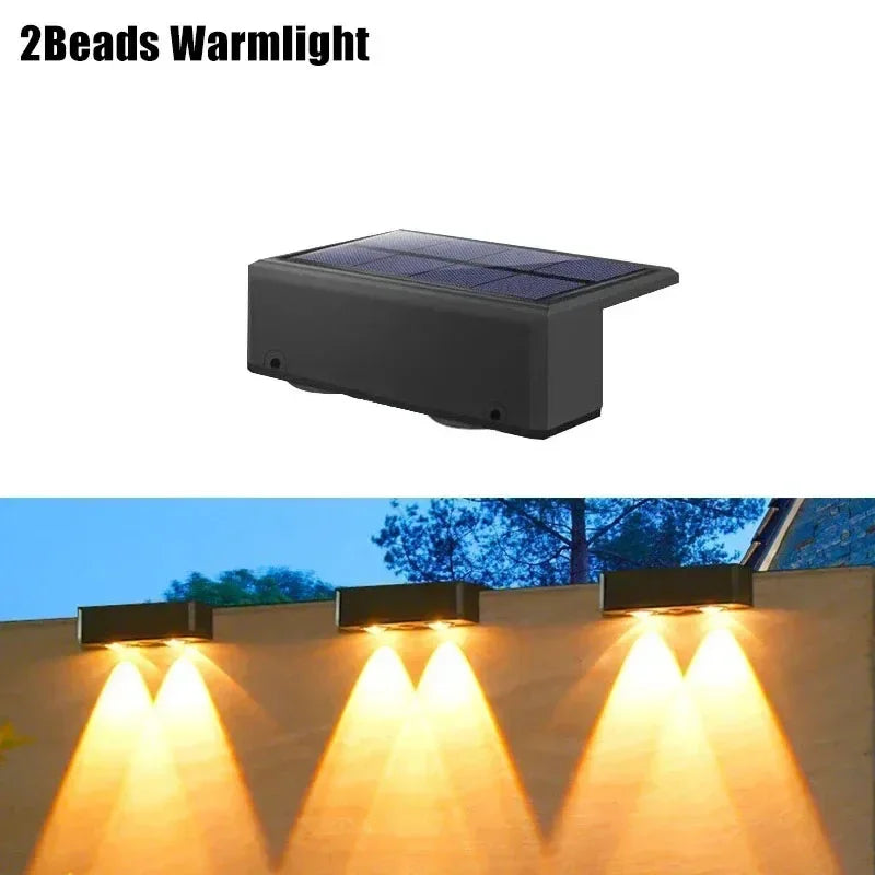 Solar Wall Lights 2 LED Solar Fence Lights Outdoor Waterproof Solar Deck Light  for Fence Post Yard Pathway Landscape Decor
