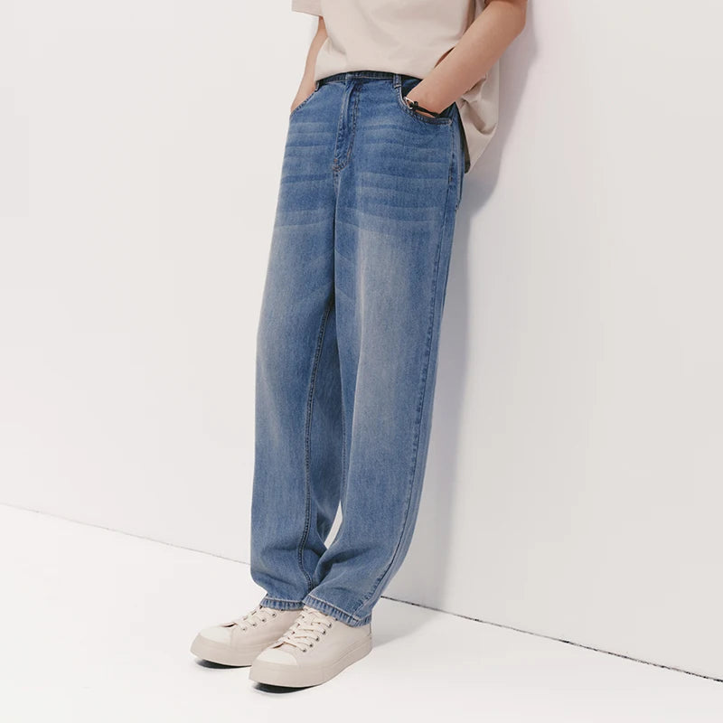 Semir Men Pants Denim Cool Feeling Back Elastic Waist Loose Tapered Leg Commute Style 2026 Summer Casual Top