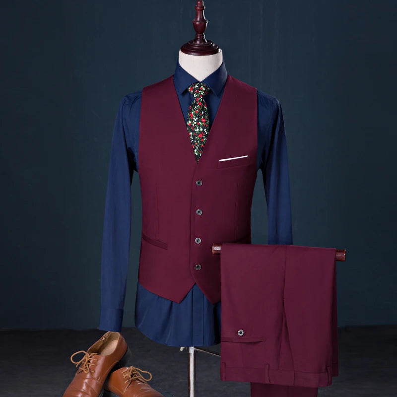 2026 New Men's Suit 3-Pieces Set (Jacket + Pants + Vest) Wedding / Party / Office Slim Blazer Coat + Trousers Asian Size
