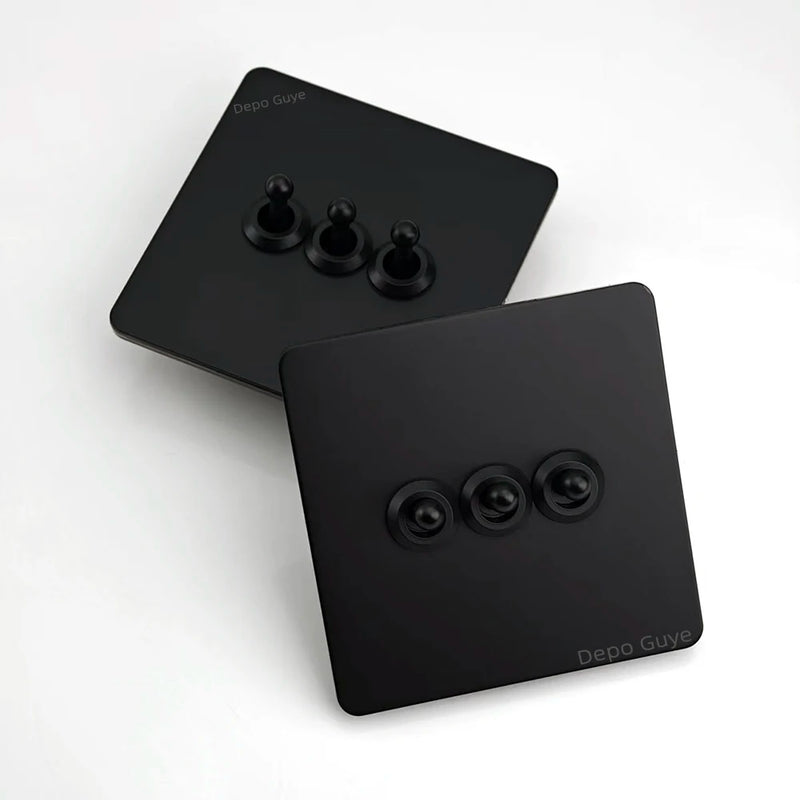 5/10PCS Toggle Wall Switch Black EU Standard Stainless Steel 1-4Gang 2Way Light Brass Lever Switch Panel For Home Improvement