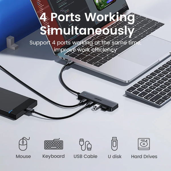 UGREEN USB 3.0 HUB 4 រន្ធ USB-C HUB ស្ដើងសម្រាប់ Mouse Keyboard ឆបគ្នាជាមួយ MacBook Pro Air Laptop Desktop PC Xbox PS5 Splitter