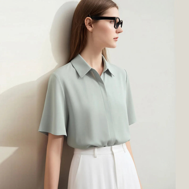 Amii Chiffon Shirt 2026 Summer New Lapel Collar Butterfly Sleeve Women's Blouse Loose Fit Elegant Office Top For Women 12622181
