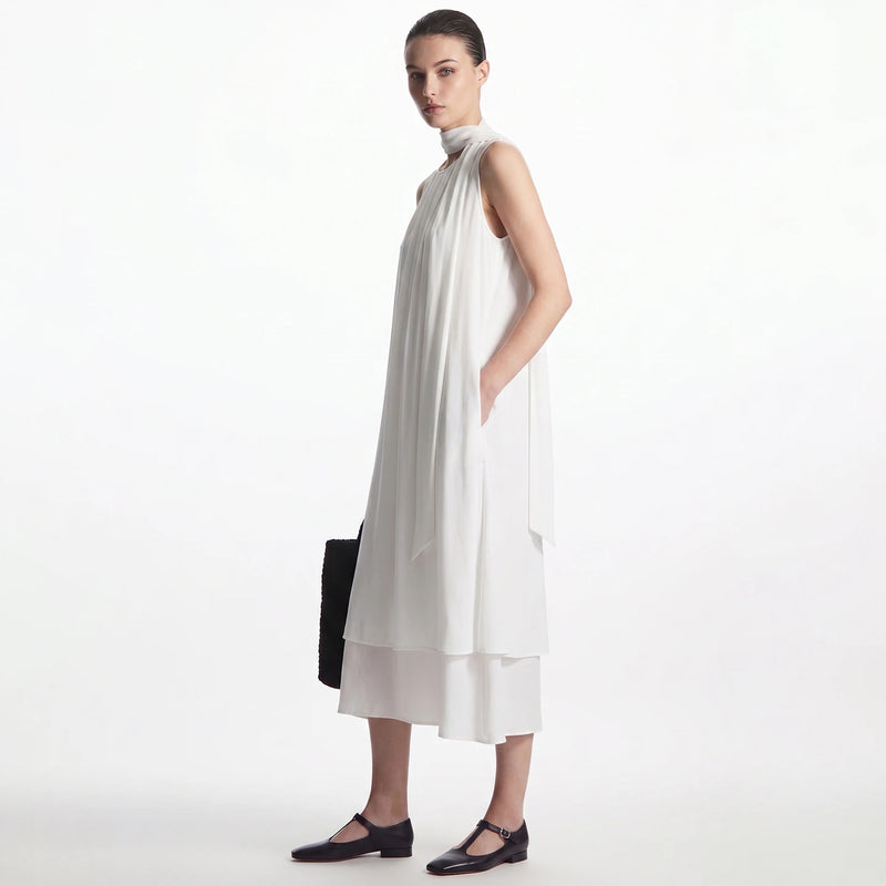 Amii Chiffon Women's Dress 2026 Summer New Tie Neck Spaghetti Strap Two-Piece Set Holiday Casual Slip Dress for Women 12652076