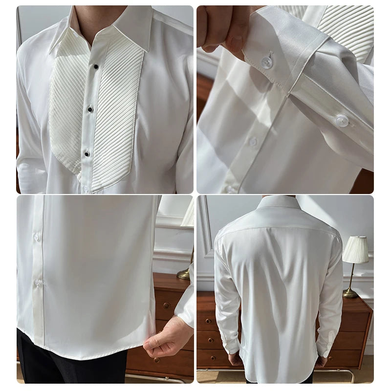 British Style Men's Long Sleeve Shirt: Trendy, Handsome, Casual & Notched Collar, Embracing French Elegance