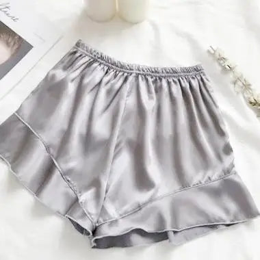Lotus Leaf Edge Anti-light Leggings Safety Pajama Pants Women's Three-point Pants One Piece Hair-proof Silk Sleepwear Bottoms