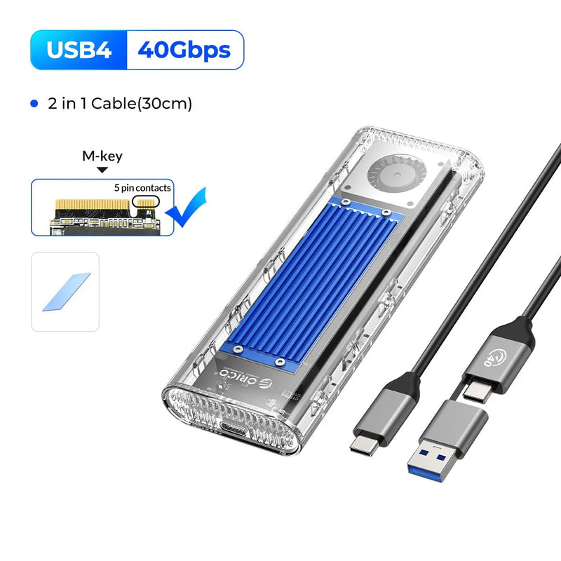 ORICO 40Gbps USB4 M.2 SSD Case with Cooling Fan M2 NVMe Case Enclosure Compatible with Thunderbolt 3 4 USB3.2 for MacBook Pro