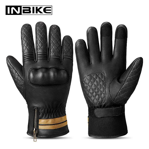 INBIKE Winter Motorcycle Gloves Man Full Finger Thermal Touch Screen Windproof Sheepskin Leather Padded Motorbike Gloves for Men