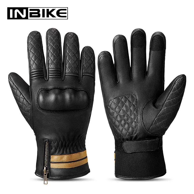 INBIKE Winter Motorcycle Gloves Man Full Finger Thermal Touch Screen Windproof Sheepskin Leather Padded Motorbike Gloves for Men