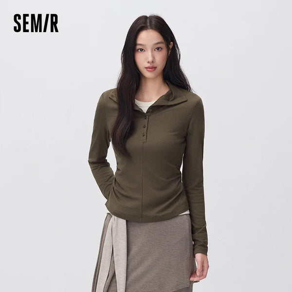 អាវយឺតប៉ាក់ Semir សម្រាប់នារី រាងស្លីម ពាក់កណ្ដាលអាវ រចនាតិចតួចបំផុត ឆ្នាំ២០២៦ សម្លៀកបំពាក់រដូវរងាថ្មីប្រចាំថ្ងៃ រចនាប័ទ្មធម្មតាសម្រាប់ទីក្រុង