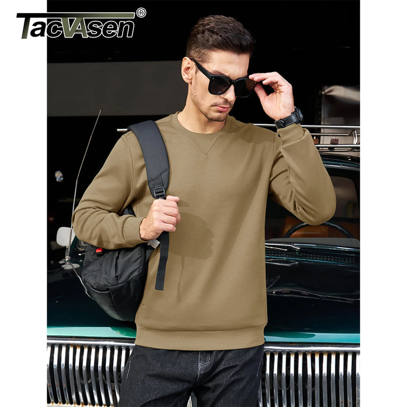 TACVASEN Winter Fleece Crewneck Sweatshirt Mens Warm Midweight Casual Long Sleeve Pullover Pocket Sports Sweatshirt Basic Tops
