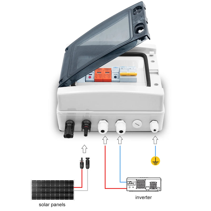 TOMZN Solar Photovoltaic PV Combiner Box With Lightning Protection 1 Input 1 Out DC 600V Fuse MCB SPD Waterproof Box IP65